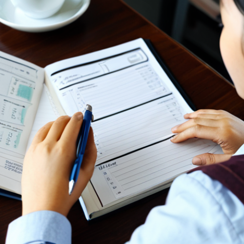 A focused young adult Vietnamese barista student, fully clothed in modest, comfortable attire, sitting at a clean desk. They are meticulously organizing study notes and a personalized study plan for an international barista certification exam. One hand gently rests on an open notebook with diagrams of coffee beans, while the other holds a pen. A single, elegant coffee cup sits nearby. The setting is a warm, inviting home study area with soft, natural light, tidy and inspiring. Professional photography, high detail, well-formed hands, proper finger count, perfect anatomy, correct proportions, natural body proportions, natural pose, professional lighting, cinematic quality, high resolution, safe for work, appropriate content, fully clothed, professional, modest.