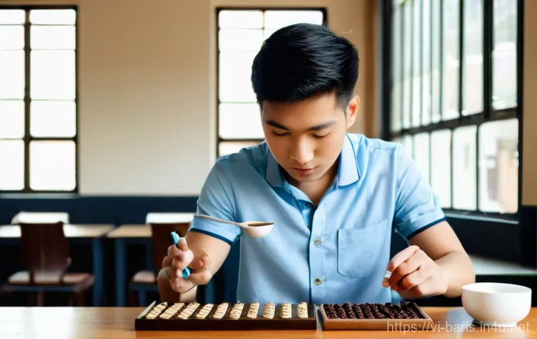 바리스타 자격증 필요성 - **Prompt:** "A highly skilled and focused professional barista, of Vietnamese descent, meticulously ...