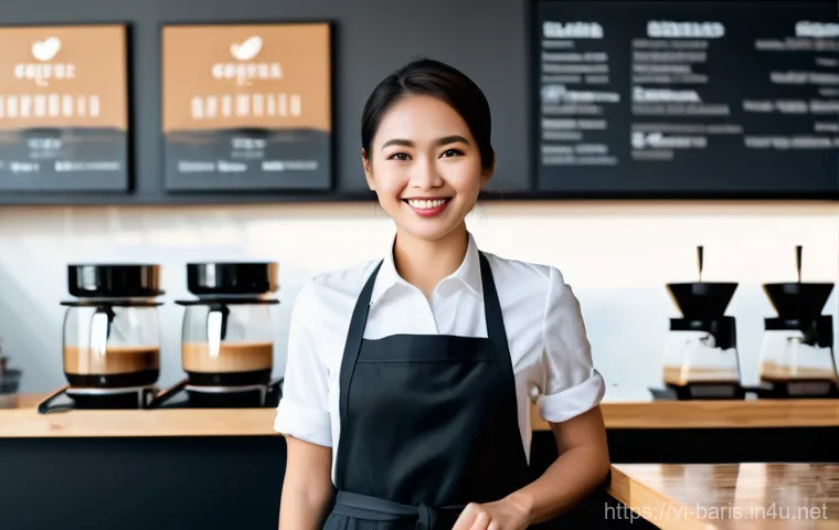 바리스타 자격증 필요성 - **Prompt:** "A young, enthusiastic barista student, of Vietnamese descent, attentively participating...