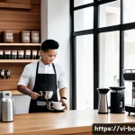 Home 16 바리스타 자격증 실기 연습 장소 - A modern, spacious barista training room in Ho Chi Minh City with professional espresso machines, co...