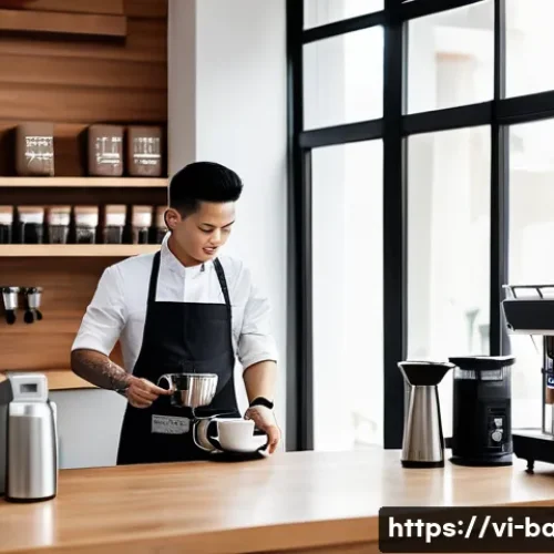 Home 10 바리스타 자격증 실기 연습 장소 - A modern, spacious barista training room in Ho Chi Minh City with professional espresso machines, co...